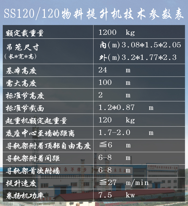 SS120/120鋼絲繩物料機參數